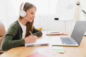 Student studying online remotely