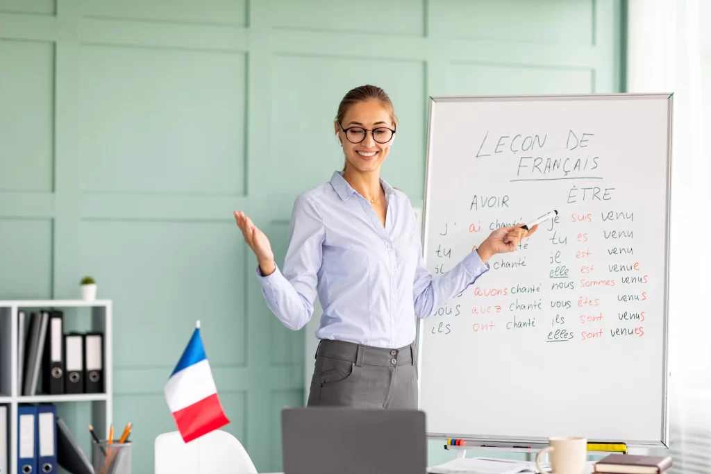 Female teacher giving online lecture